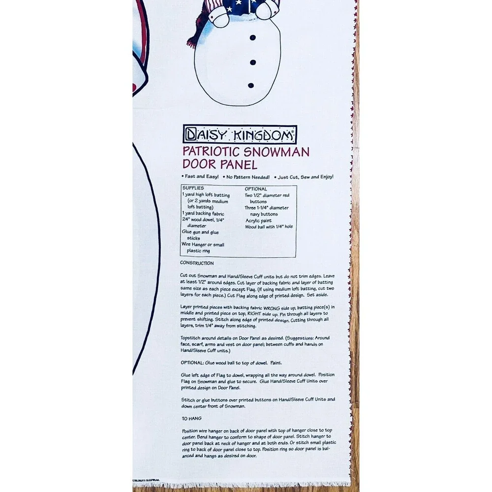 Daisy Kingdom Cut & Sew Patriotic Snowman Door Panel Craft Red, White & Blue